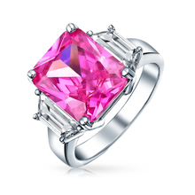 Three Stone Pink CZ 925 Silver Fashion Rings Jewelry YCR3394 