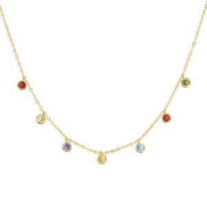 Rainbow Bezel Dangle Drop CZ Necklace Jewelry YCN6895